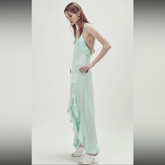 For love & Lemons Lady Luck Pearl embellished Slip Maxi Ruffles Dress S - Picture 4 of 5